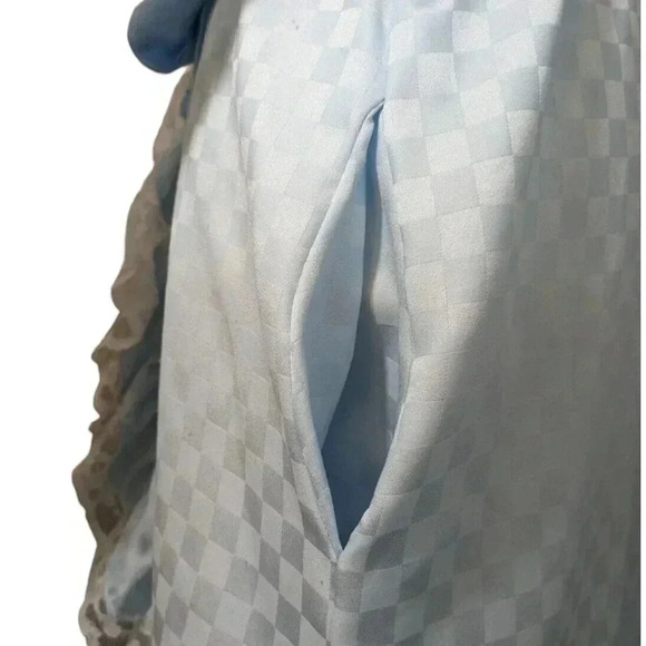 Vintage Givenchy Intimates Paris Tiffany Blue Ruffle Lace Check Robe Small USA - Picture 11 of 12